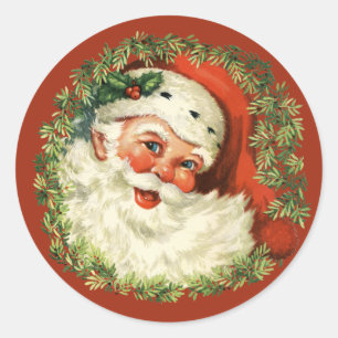 Retro Süßer Dickbäuchiger Weihnachtsmann Kranz Wei Runder Aufkleber