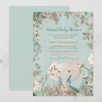 Retro Süßer Elefant Grüne Virtuelle Babyparty