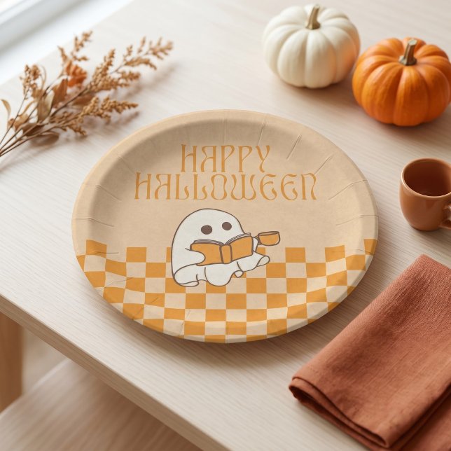 Retro Süßer Geist Frohes Halloween Pappteller (Retro Cute Ghost Happy Halloween Paper Plates)