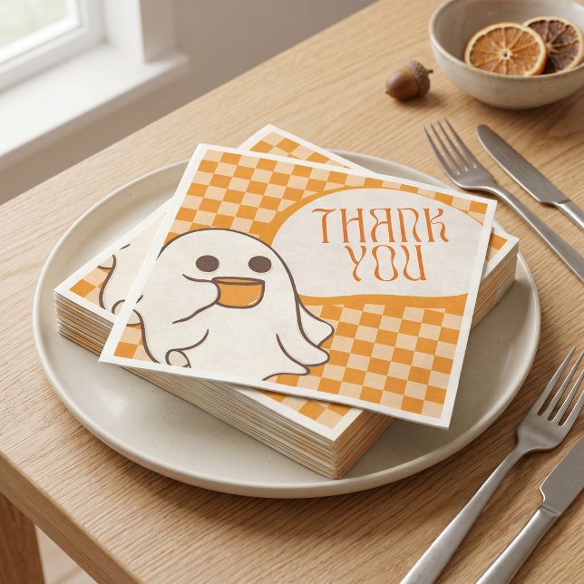 Retro Süßer Geist Halloween Danke Serviette (Retro Cute Ghost Halloween Thank You Napkins)