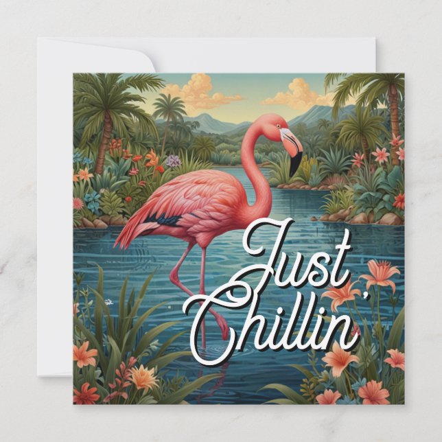 Retro süßer rosa Flamingo tropisches Paradies   (Vorderseite)
