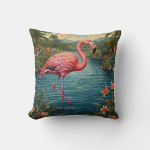Retro süßer rosa Flamingo tropisches Paradies   Kissen