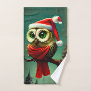 Retro Süßer Santa Eule Weihnachten Handtuch
