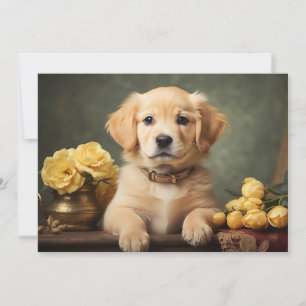 Retro süßes Golden Retriever Welpen-Hund-Porträt Feiertagskarte
