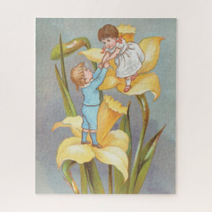 Retro Süßes Valentinstags-Motiv mit Kindern und Na Puzzle