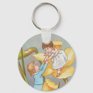 Retro Süßes Valentinstags-Motiv mit Kindern und Na Schlüsselanhänger