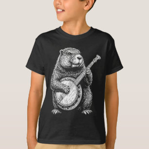 Retro süßes Waldmurmeltier spielt Banjo I T-Shirt