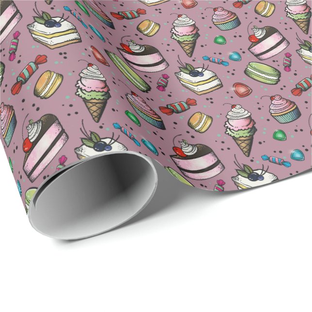 Retro-Süßigkeiten - Rosa Geschenkpapier (Rolleneckpunkt)
