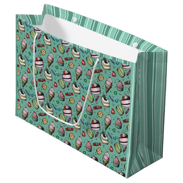 Retro-Süßigkeiten- Türkis Große Geschenktüte (Vorderseite Schrägansicht)
