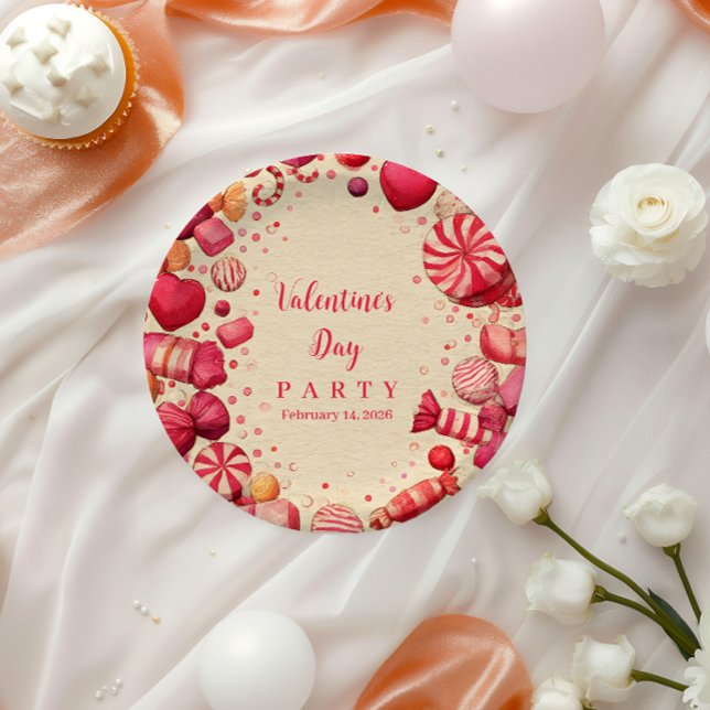 Retro-Süßigkeiten Valentinsfeier Pappteller (Von Creator hochgeladen)