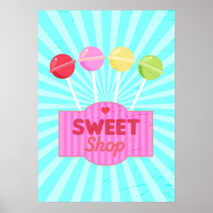 Retro-Süßigkeitenladen Pastell-Lutscher Poster