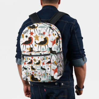 Retro Swanky Black Cat in Atomic MCM Backpack Bedruckter Rucksack