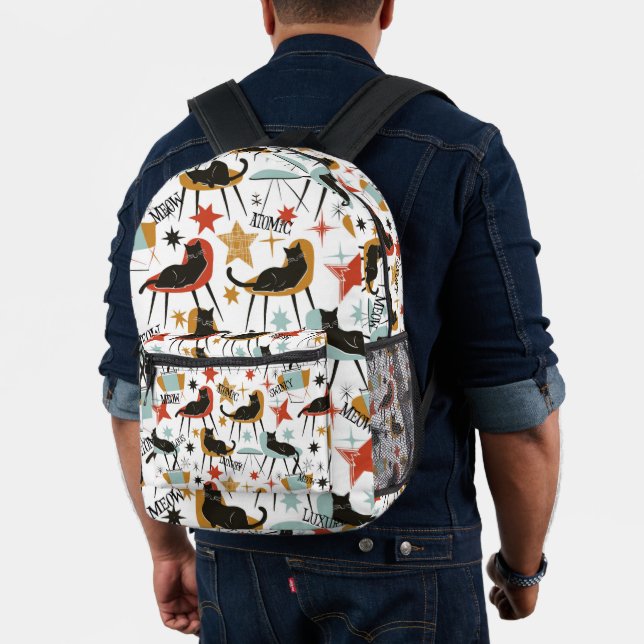 Retro Swanky Black Cat in Atomic MCM Backpack Bedruckter Rucksack (Insitu (Modell))