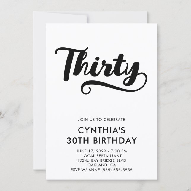Retro Swash Bold Schrift 30. Geburtstag Einladung (Vorderseite)