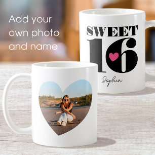 Retro Sweet 16 Birthday Teen Name Foto Herz Kaffeetasse