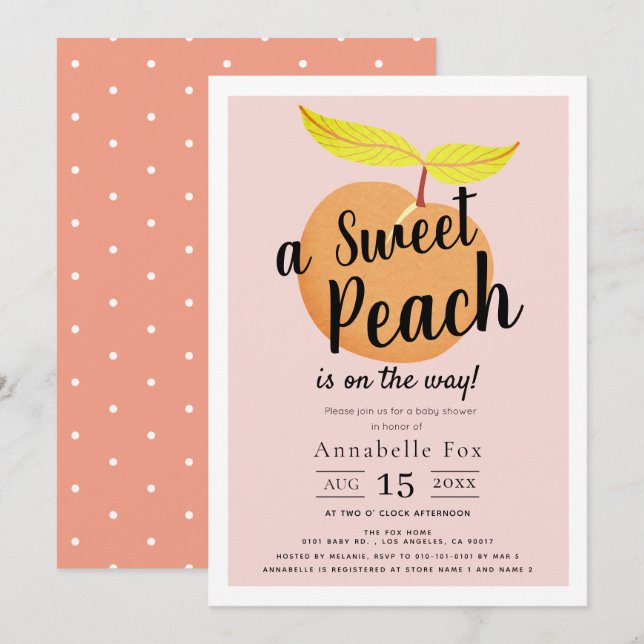 Retro Sweet Peach Baby Dusche Einladung (Vorne/Hinten)
