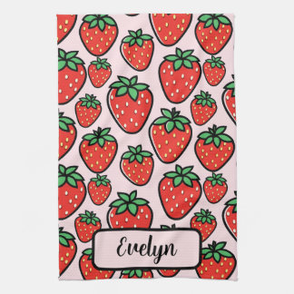 Retro Sweet Strawberry Cartoon Personalized Geschirrtuch