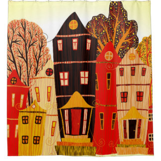Retro Sweet Zuhause Poster: Cartoon Houses Duschvorhang