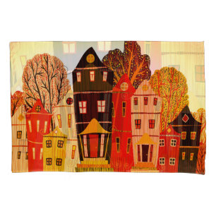 Retro Sweet Zuhause Poster: Cartoon Houses Kissenbezug
