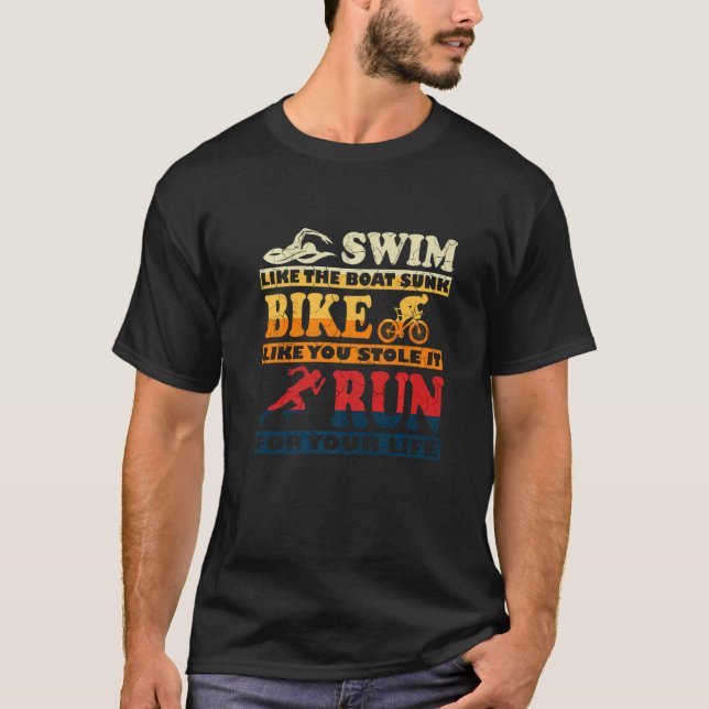 Retro Swim Bike Run Triathlon Athletic Sport Men W T-Shirt (Vorderseite)
