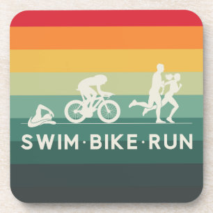 Retro Swim Bike Run Triathlon Icon Serie Getränkeuntersetzer