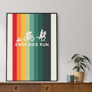 Retro Swim Bike Run Triathlon Icon Serie Poster