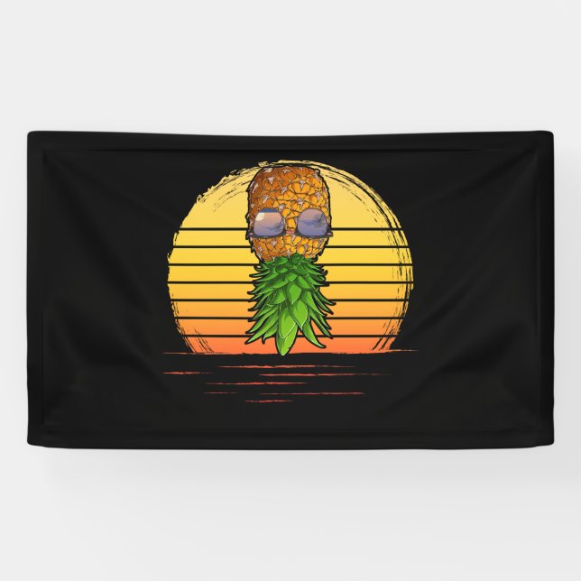 Retro Swinger Upside Down Pineapple Sunset Horizon Banner (Horizontal)
