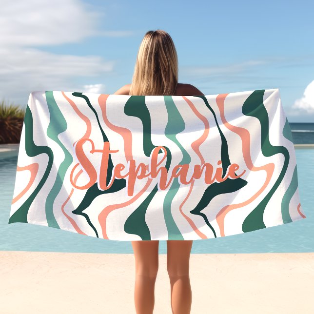 Retro Swirl Abstrakt Wave Peach Mint Individuelle  Strandtuch (Von Creator hochgeladen)
