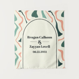 Retro Swirl Arch Mint Green Pink Wedding Backgroun Wandteppich