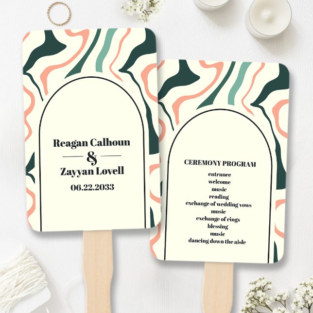 Retro Swirl Arch Mint Green Pink Wedding Programm Fächer (Von Creator hochgeladen)