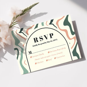 Retro Swirl Arch Mint Green Pink Wedding RSVP Card Karte