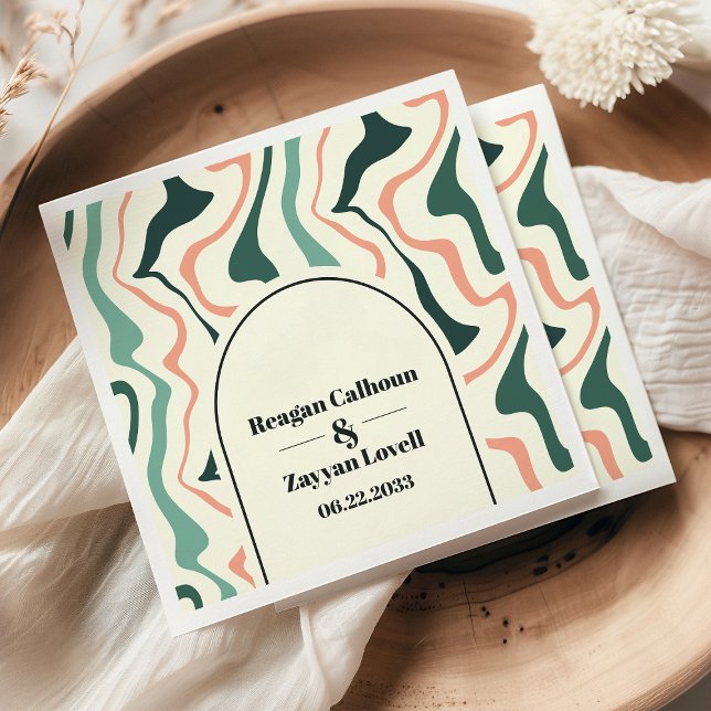 Retro Swirl Arch Mint Grün und Rosa Hochzeit Serviette (Von Creator hochgeladen)