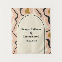 Retro Swirl Arch Pink Black Gold Wedding Hintergru Wandteppich