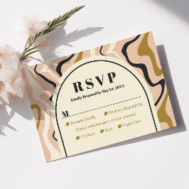 Retro Swirl Arch Pink Black Gold Wedding RSVP Card Karte