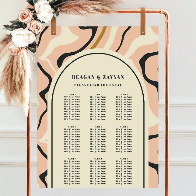 Retro Swirl Arch Pink Black Wedding Chart Poster (Von Creator hochgeladen)
