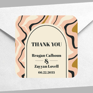 Retro Swirl Bogen Pink Schwarz Gold Hochzeit Danke Quadratischer Aufkleber