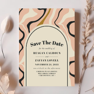 Retro Swirl Bogen Rosa Schwarz Save The Date Karte