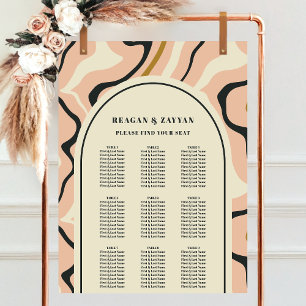 Retro Swirl Bogen Rosa Schwarzer Hochzeits-Sitzpla Poster