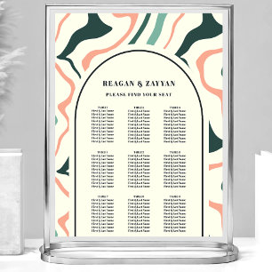 Retro Swirl Bogen Sitzordnung Hochzeit Mint Rosa Poster