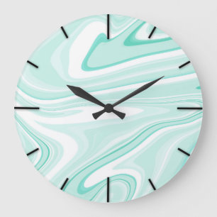 Retro Swirl Liquid Aqua Green Painting Ästhetik Große Wanduhr