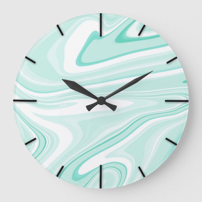 Retro Swirl Liquid Aqua Green Painting Ästhetik Große Wanduhr (Vorderseite)