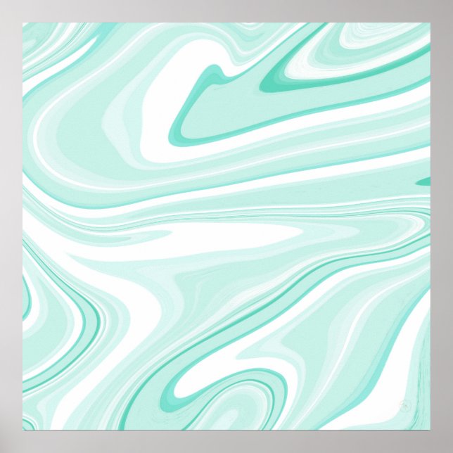 Retro Swirl Liquid Aqua Green Painting Ästhetik Poster (Vorne)