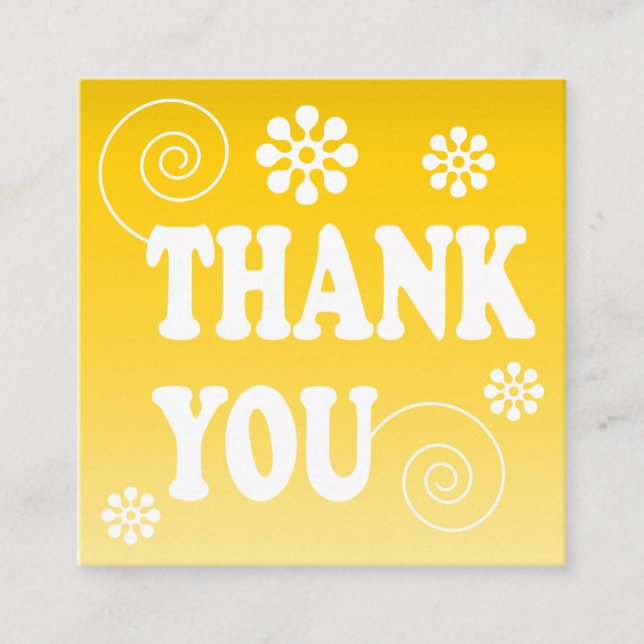 Retro Swirl Order Vielen Dank Yellow Quadratische Visitenkarte (Vorderseite)
