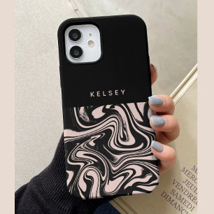 Retro Swirls Schwarz & Creme Personalisiert Case-Mate iPhone Hülle
