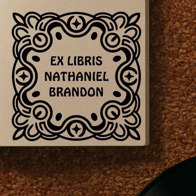 Retro Swirls Wooden Ex Libris Art Stamp Gummistempel (Von Creator hochgeladen)