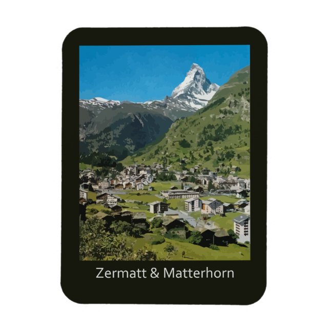 Retro Swiss travel Zermatt and Mount Matterhorn Magnet (Vertikal)