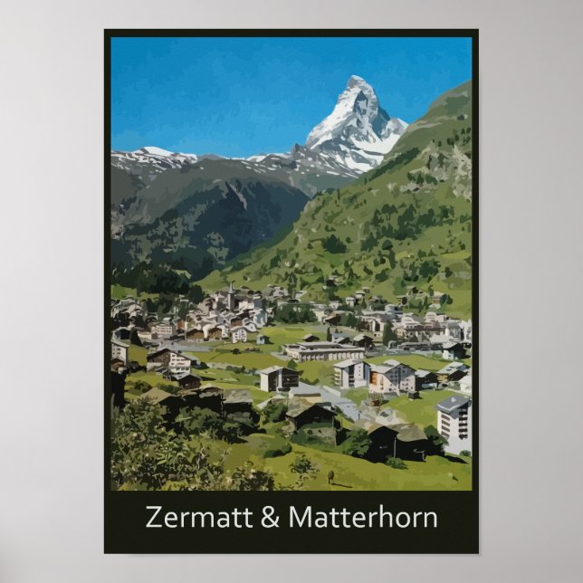 Retro Swiss travel Zermatt and Mount Matterhorn Poster (Vorne)