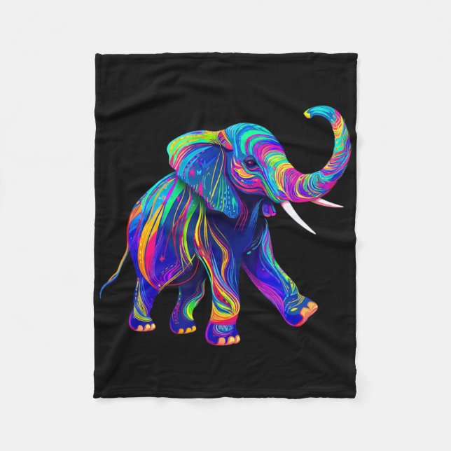 Retro Synthwave 80er 90er Elefant Rüssel Hoch Chak Fleecedecke (Vorderseite)