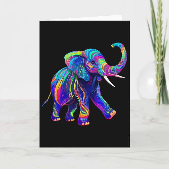 Retro Synthwave 80er 90er Elefant Rüssel hoch Chak Karte (Vorderseite)