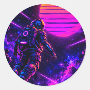 Retro Synthwave Astronaut Cyberpunk Weltraum Rund Runder Aufkleber